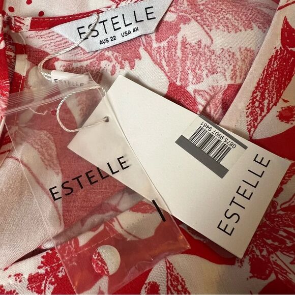 NWT Estelle Dress Floral Amazonian Lily A-line Red White Belt Size 4X - Picture 5 of 7